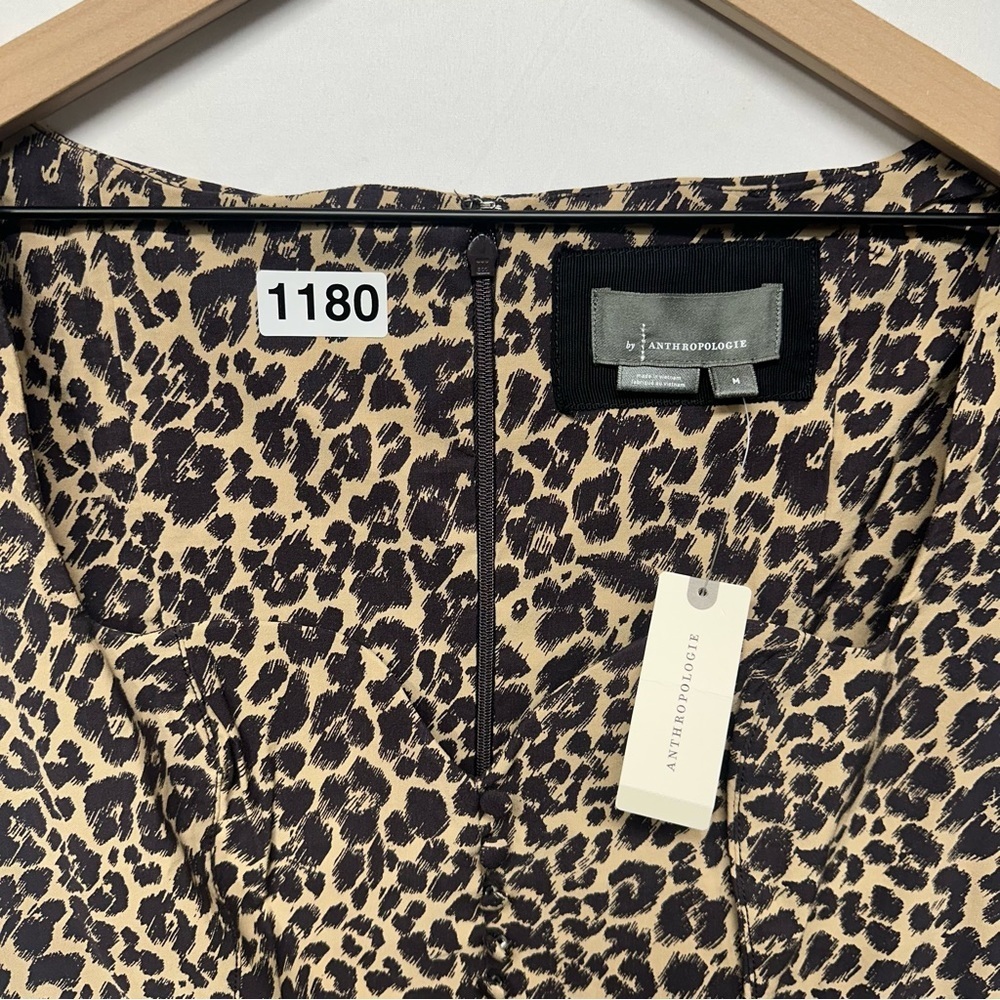 Anthropologie Leopard Print Midi Dress Cap Sleeve Zip Front Size M NWT - Picture 9 of 9
